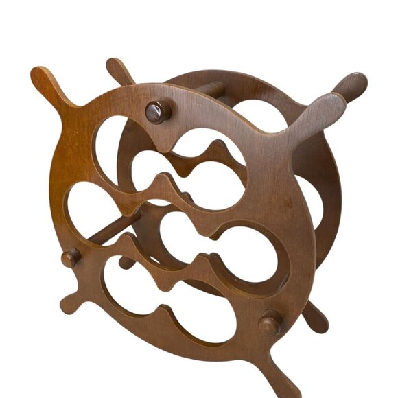 Milbern Wooden Ships Wheel Wine Nautical Rack Holder 7 Slots Tabletop Vintage - Picture 3 of 9